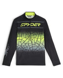 Black and green Spyder long-sleeve shirt with spider web design on a white background
