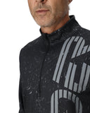 Black athletic jacket with gray pattern on a white background