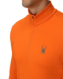 Orange pullover with a spider logo on a white background