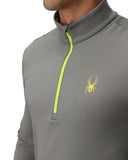 Gray pullover with a yellow zipper and logo on a white background