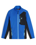 Blue and black jacket with a spider logo on a white background