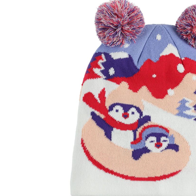 Girls Penguin Double Pom - Multi