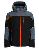 Spyder jacket with black, gray, and orange design on a white background