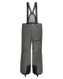 Gray snow pants with suspenders on a white background