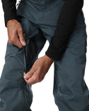 Person adjusting a gray waterproof pants with a white background