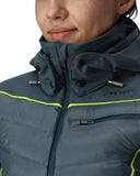 Person wearing a dark blue jacket with Spyder branding