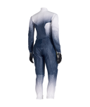 Gradient blue to white bodysuit on a mannequin against a white background