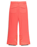 Coral pink pants with a brand logo on a white background