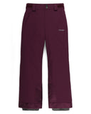 Maroon ski pants with a brand logo on a white background