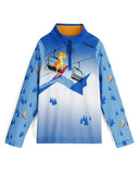 Children's 1/2 zip with a dinosaur design on a blue background